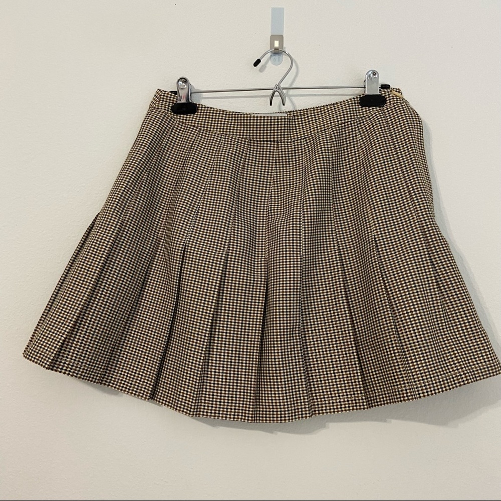 Tan Plaid Pleated Tennis Skirt